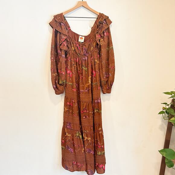 FARM Rio Dotted Horse Tiered Maxi Dress Brown Size S - Picture 5 of 12